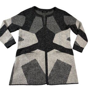 Dulce Cabo Womens L Cardigan Jacket Geometric Multi Grays Artful Versatile Cozy